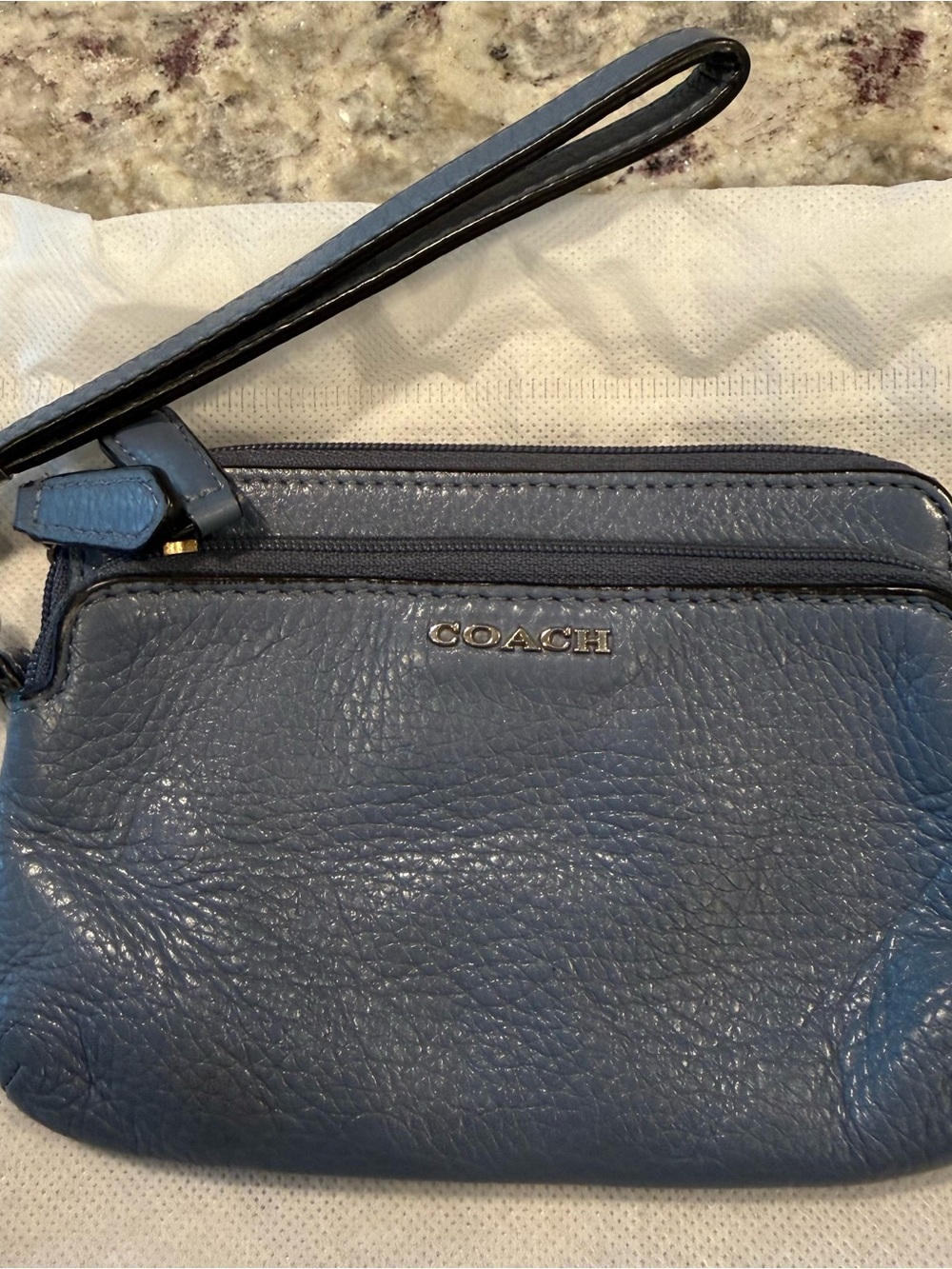 COACH Purple Pebbled Leather Wristlet with Zip Pocket